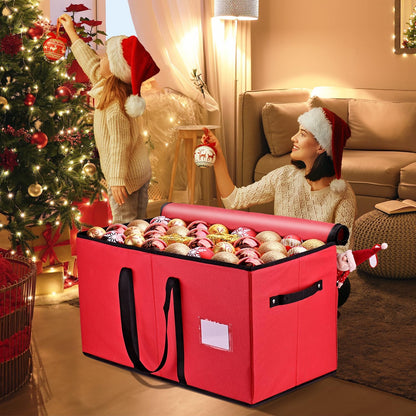Mrrihand Ornament Storage Box - Dual Zipper Holiday Decoration Organizer for 128 3-Inch Ornaments (Red)