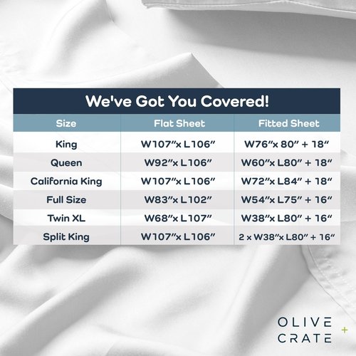 Olive + Crate Tencel Lyocell Eucalyptus Queen Size Sheet Set - Cooling Tencel Sheets for Hot Sleepers with 18 Inch Deep Pocket Fit - White Snow 4-Piece Set