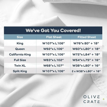 Olive + Crate Tencel Lyocell Eucalyptus Queen Size Sheet Set - Cooling Tencel Sheets for Hot Sleepers with 18 Inch Deep Pocket Fit - White Snow 4-Piece Set