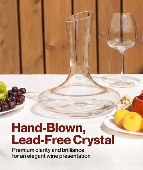 Le Chateau Crystal Wine Decanter with Built-in Aerator – 750ml Giftable Hand Blown Glass Carafe, Enhances Aroma & Flavor with Elegant Design - Red Wine Accessories for Wine Lovers