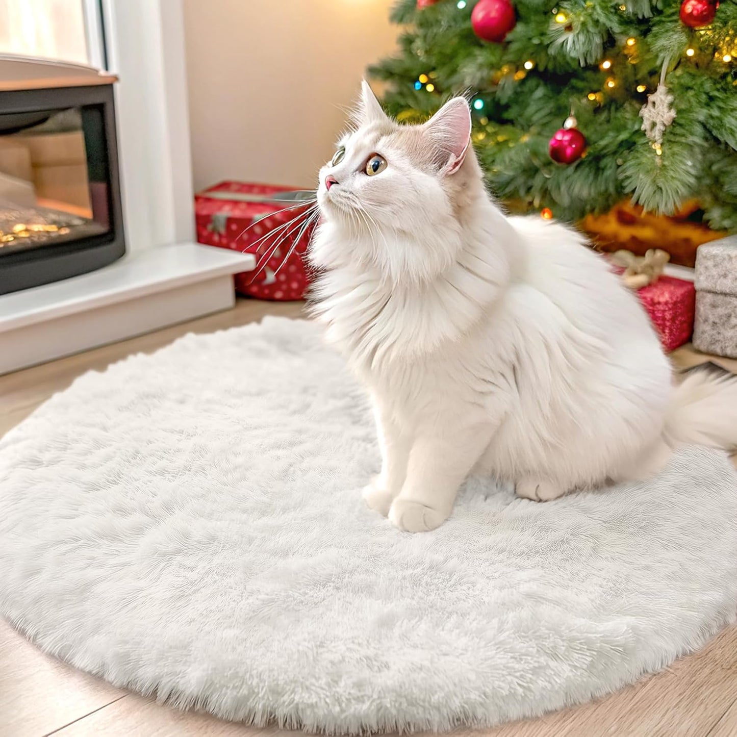 OLANLY Ivory Round Area Rug - Soft, Machine Washable 2 ft Shaggy Carpet for Bedroom & Living Room Decor