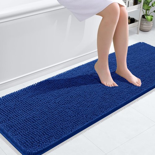 OLANLY Bathroom Rugs 59x20, Extra Soft Absorbent Chenille Bath Rugs, Rubber Backing Quick Dry, Machine Washable Bath Mats for Bathroom Floor, Tub and Shower, Home Decor Accessories, Royal Blue
