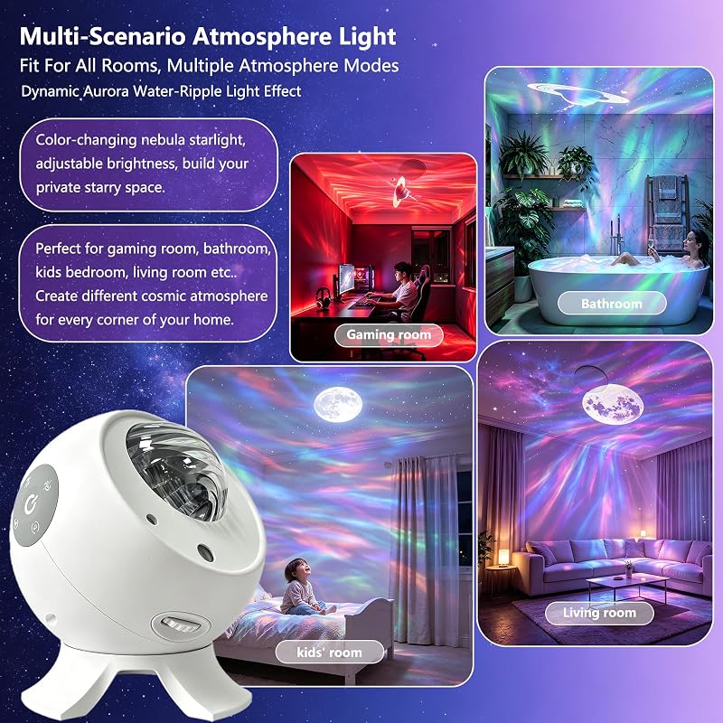 Galaxy Star Projector Night Light with Bluetooth Speaker & Aurora Show