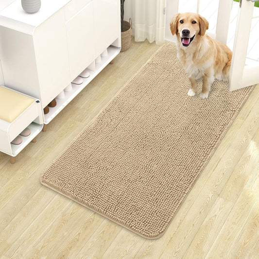 OLANLY Dog Door Mat - Absorbent Non-Slip Washable Chenille Mat for Muddy Paws | 40x24 Inches, Beige