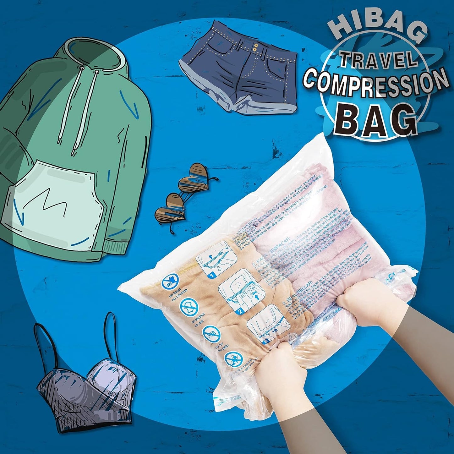 Skiennix Compression Bags - Space Saver Vacuum Packing for Travel Essentials | 12-Pack
