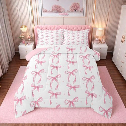 Erosebridal Twin Bedding Set - Cute Pink Bow Comforter for Girls | Kawaii Room Decor with 1 Pillowcase