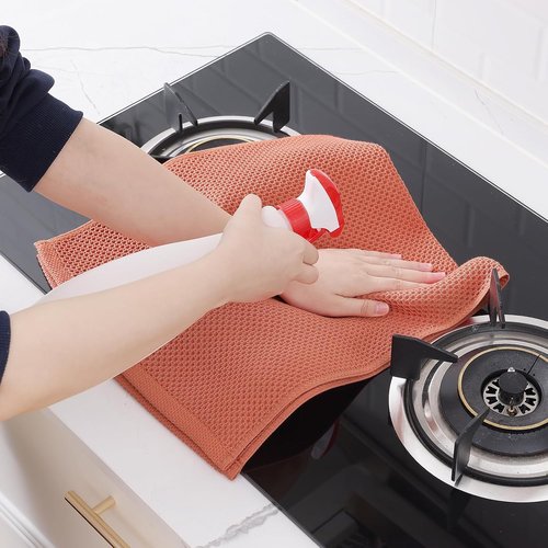 Homaxy 100% Cotton Waffle Weave Kitchen Dish Towels - Ultra Soft & Absorbent | 13 x 28 Inches, 8-Pack, Coral