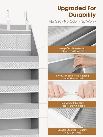 Criusia Over The Door Organizer - Heavy-Duty 6-Shelf Storage with 13 Mesh Pockets | 55lbs Capacity, Grey