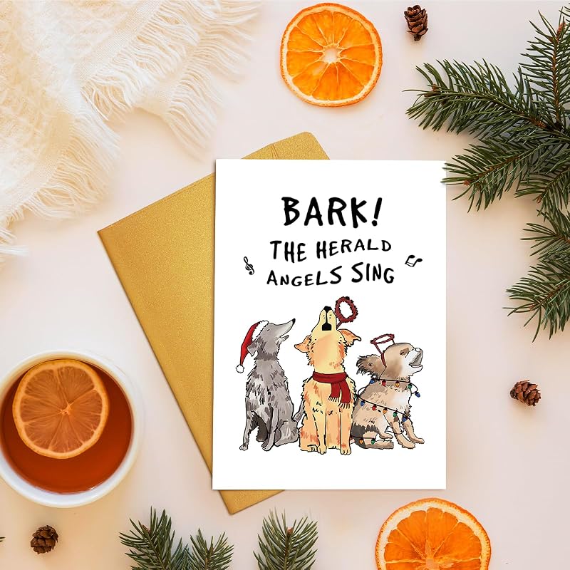 Funny Dog Christmas Card for Him & Her - Barking Dog Xmas Gift Idea, 20#