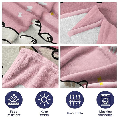 Girlfriend Gift Blanket - 80x60 in Pink Nap Cartoon Cats Cozy Throw