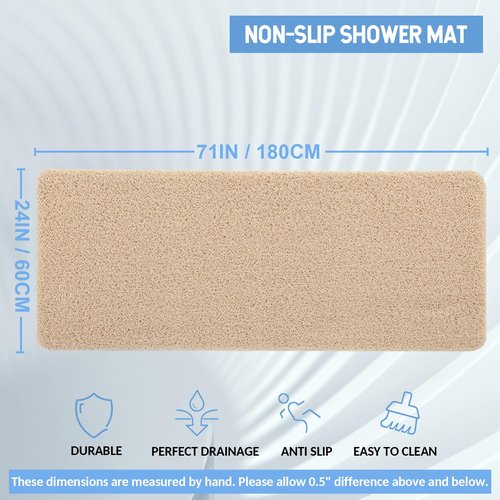 Hargiis Non-Slip Bathtub Mat, Anti Slip Shower Mat, Fast Drying Bathtub Mats, Foot Scrubber Mat, Anti Slip Mat for Tub, Floor, Bathroom, Kitchen, Home, Hotel (Beige 71"×24")