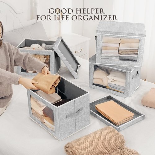 Homsorout Stackable Storage Bins - Medium Foldable Closet Organizer with Lids, 5-Pack, Blended Color