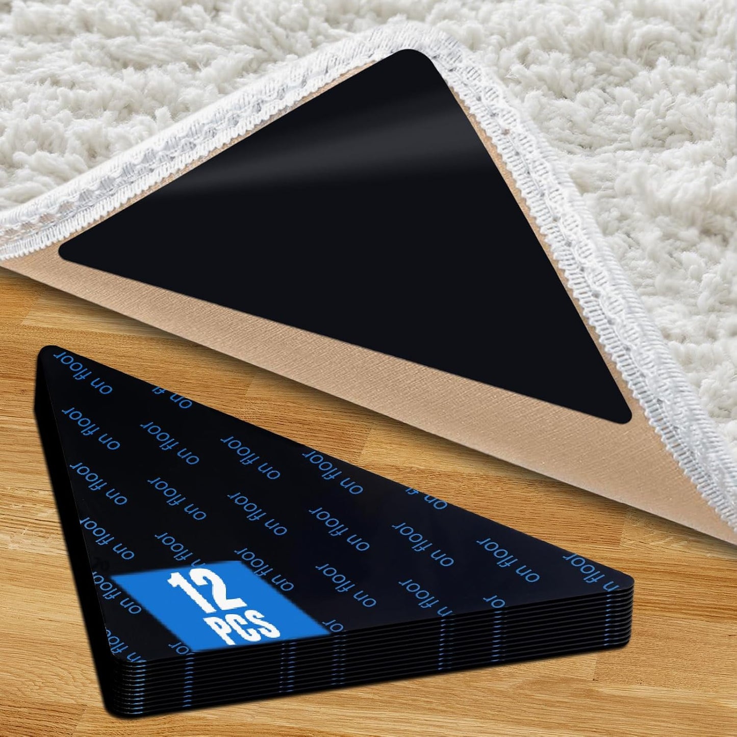 Skiennix Premium Carpet Tape - Non-Slip Rug Adhesive for Hardwood Floors & Tiles | 12 Pcs, Black
