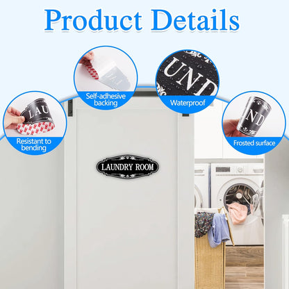 Skiennix Laundry Room Door Sign - Self-Adhesive Waterproof Sticker Decal for Home & Business | Black