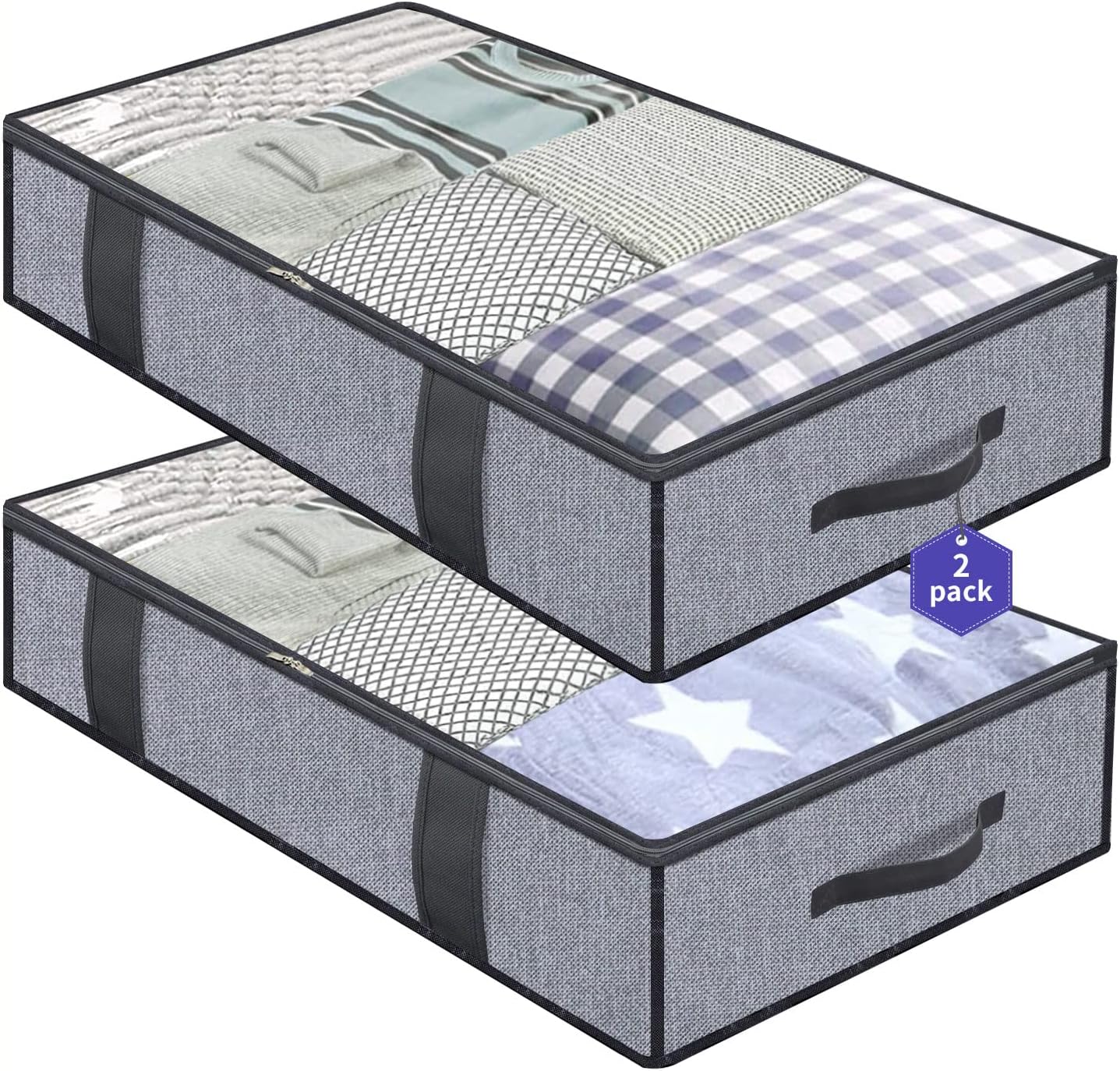 Onlyeasy Foldable Underbed Storage Bags - Breathable Organizer for Blankets & Clothes, 39.4x19.7x5.9 in, Linen-like Grey