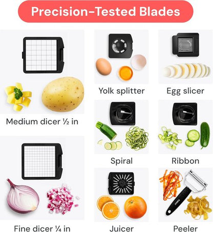 Fullstar Vegetable Chopper & Spiralizer - 9-in-1 Food Chopper with Container, Kitchen Essential in Stainless Steel Black