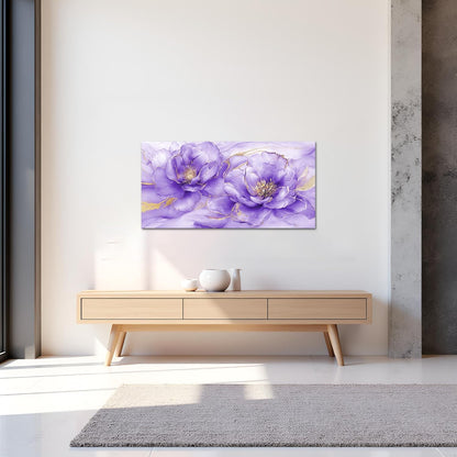 Sechars Abstract Flower Wall Art - Purple and Gold Floral Canvas Print, 20" x 40"