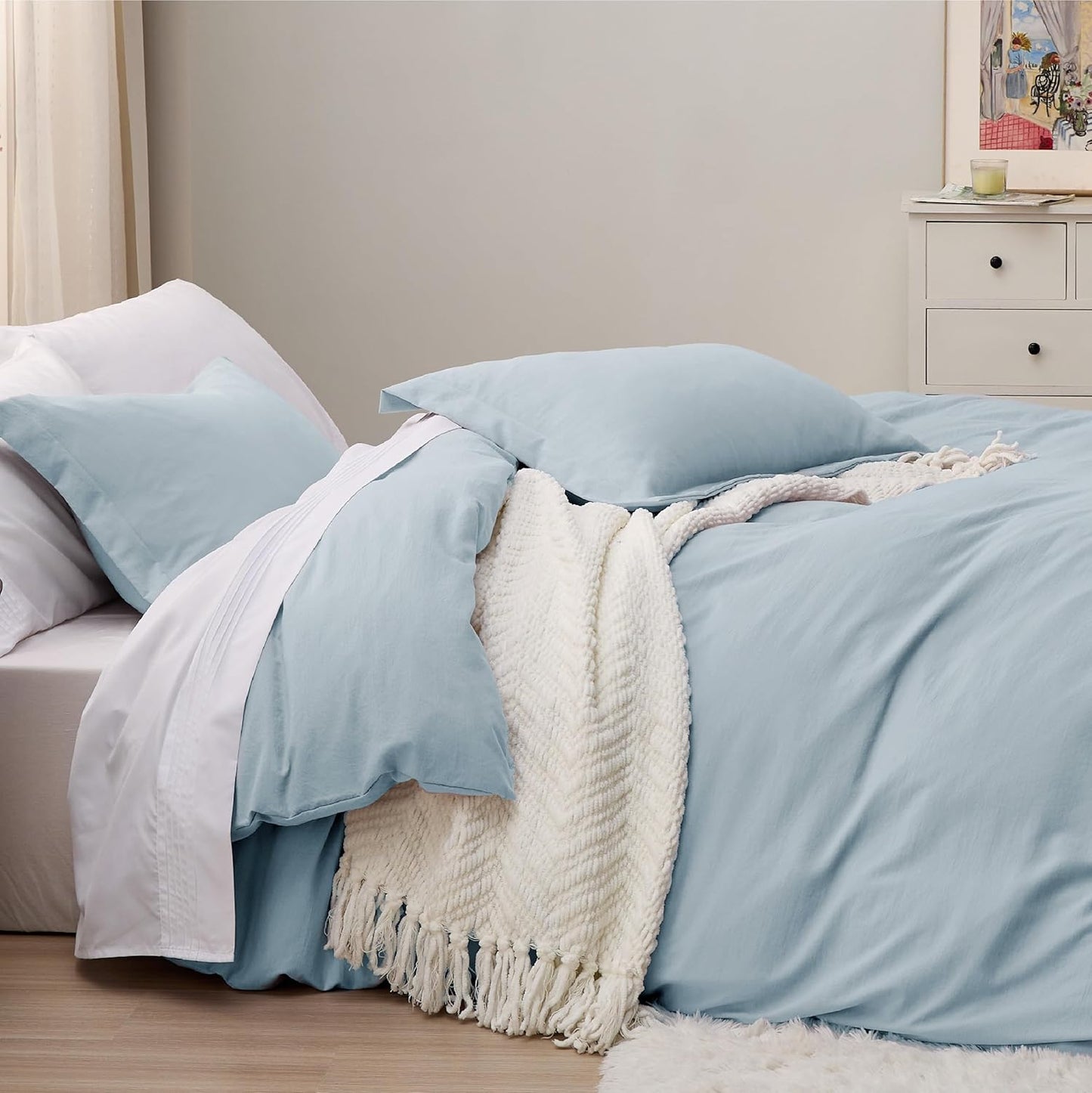 Bedsure Sky Blue Duvet Cover Set - Extra Soft Prewashed Cotton-Like Polyester | Twin/Twin XL Size, 2 Pieces