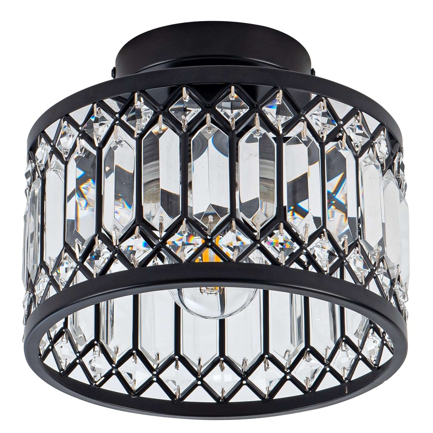 Rpzloila Crystal Ceiling Light Fixture, Modern Semi Flush Mount Ceiling Light,Crystal Chandelier for Kitchen Bedroom Bathroom Entryway Black (Bulb not Included)