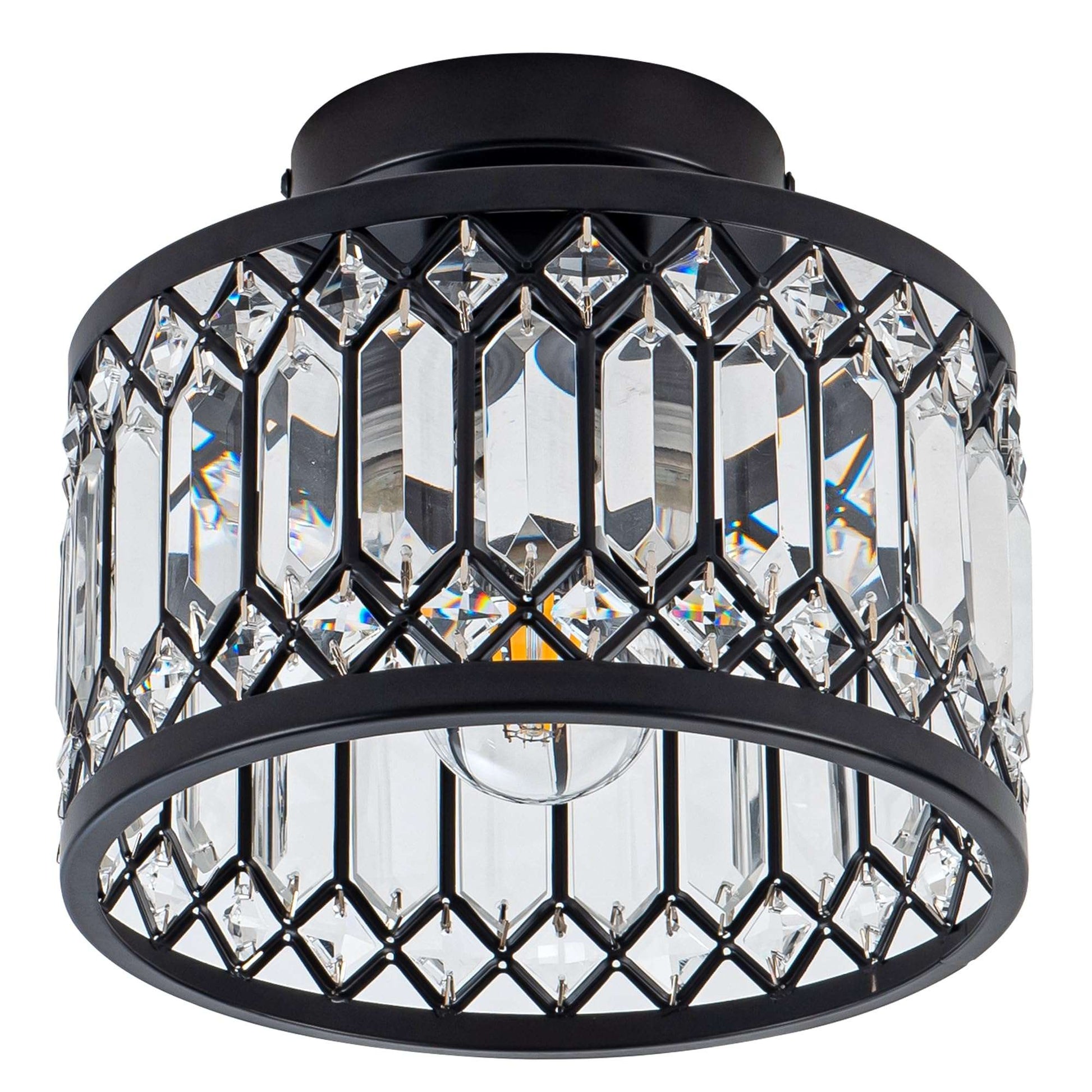 Rpzloila Crystal Ceiling Light Fixture, Modern Semi Flush Mount Ceiling Light,Crystal Chandelier for Kitchen Bedroom Bathroom Entryway Black (Bulb not Included)