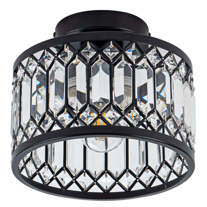 Rpzloila Crystal Ceiling Light Fixture, Modern Semi Flush Mount Ceiling Light,Crystal Chandelier for Kitchen Bedroom Bathroom Entryway Black (Bulb not Included)