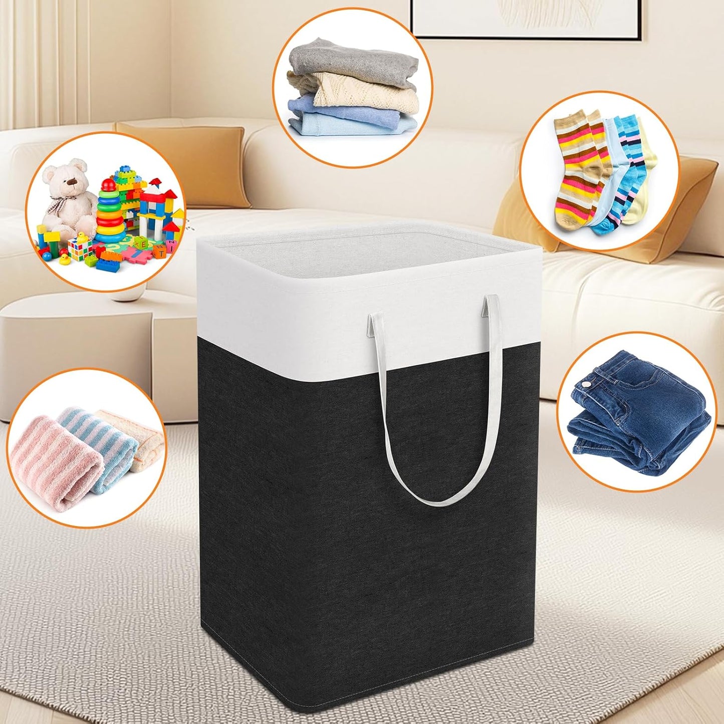 TasticTotes Laundry Basket 3-Pack - Collapsible Waterproof Hamper with Handles | 75L Black for Home or Dorm