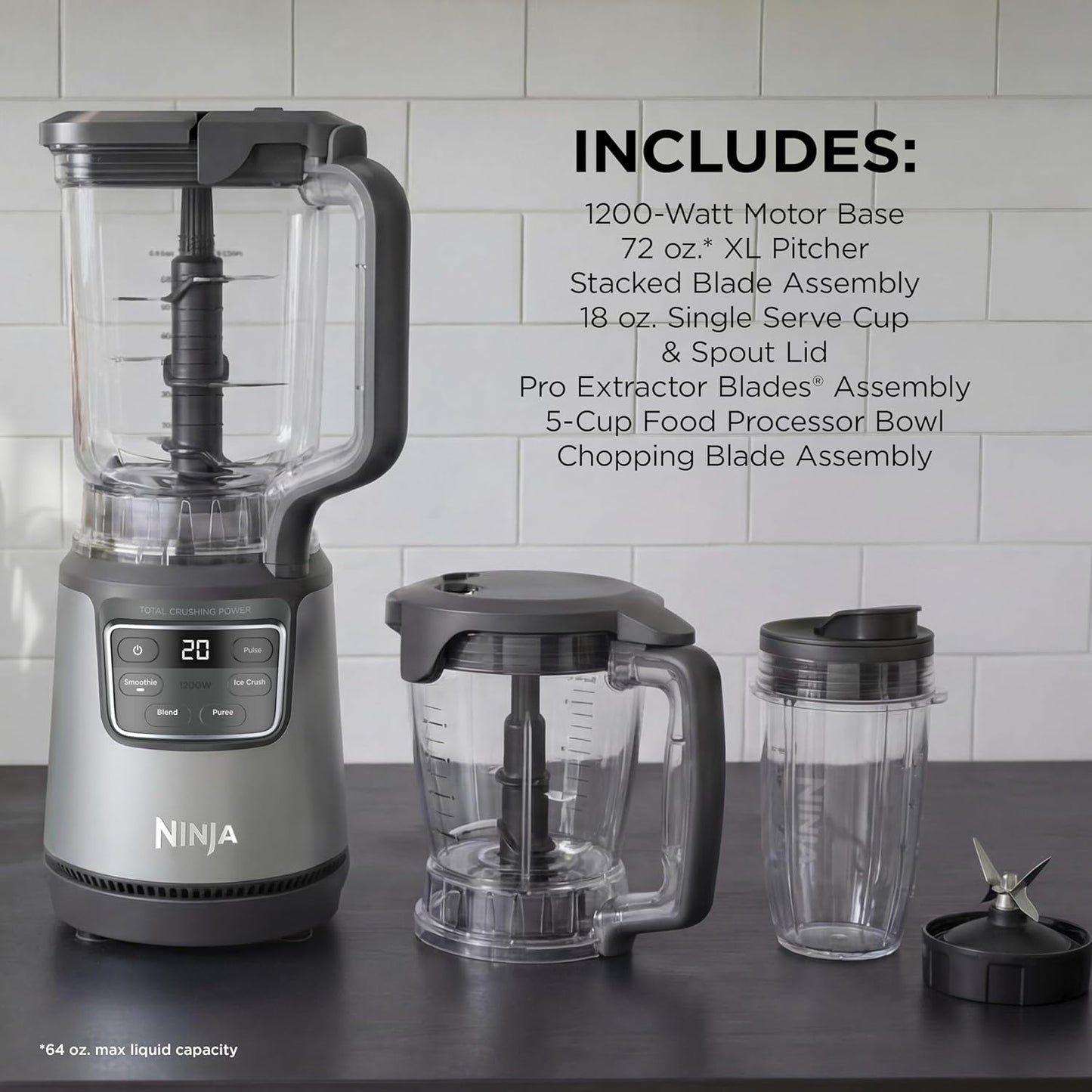 Ninja BlendPro Kitchen System - 72 oz Full-Size Blender & 5-Cup Food Processor | 1200W Total Crushing Tech, Beige