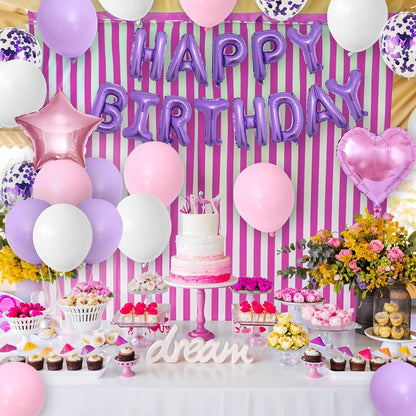 Regine Switzerland Pink & Purple Birthday Decorations - Balloons, Banner & Confetti Set for Parties