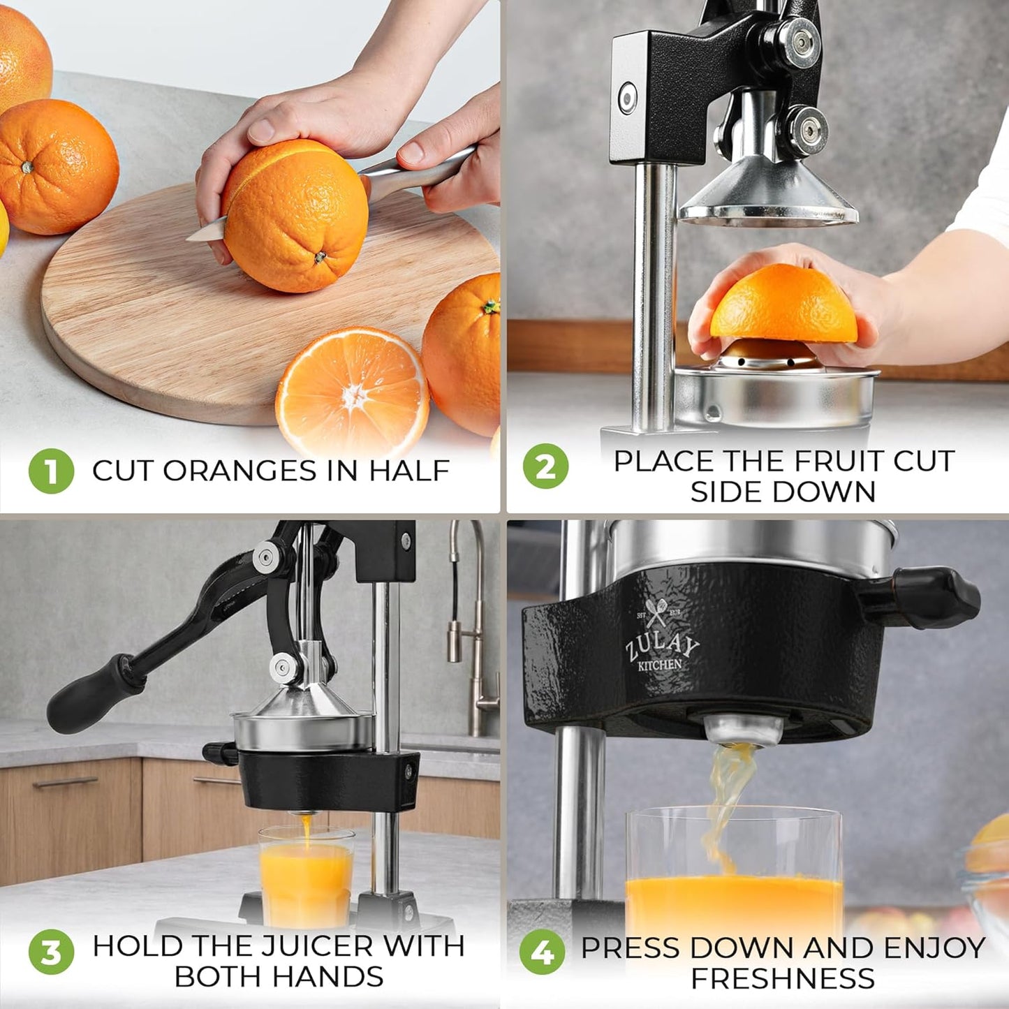 Zulay Kitchen Cast Iron Juicer - Heavy-Duty Manual Citrus Press for Easy Cleaning | Black