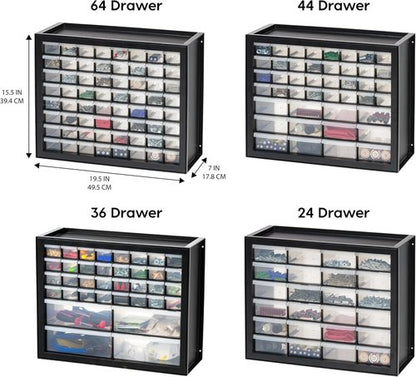 IRIS USA 44-Drawer Organizer Cabinet - Stackable Storage for Screws, Nuts, Bolts & Crafts - Black
