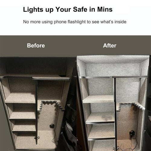Door Activated Safe Light Kit, 6 Pack 12 Inch 5000K Black Led Safe Lighting Kit with Power Adapter, Self-Adhesive - Ideal for Safes, Closets, and Pantries