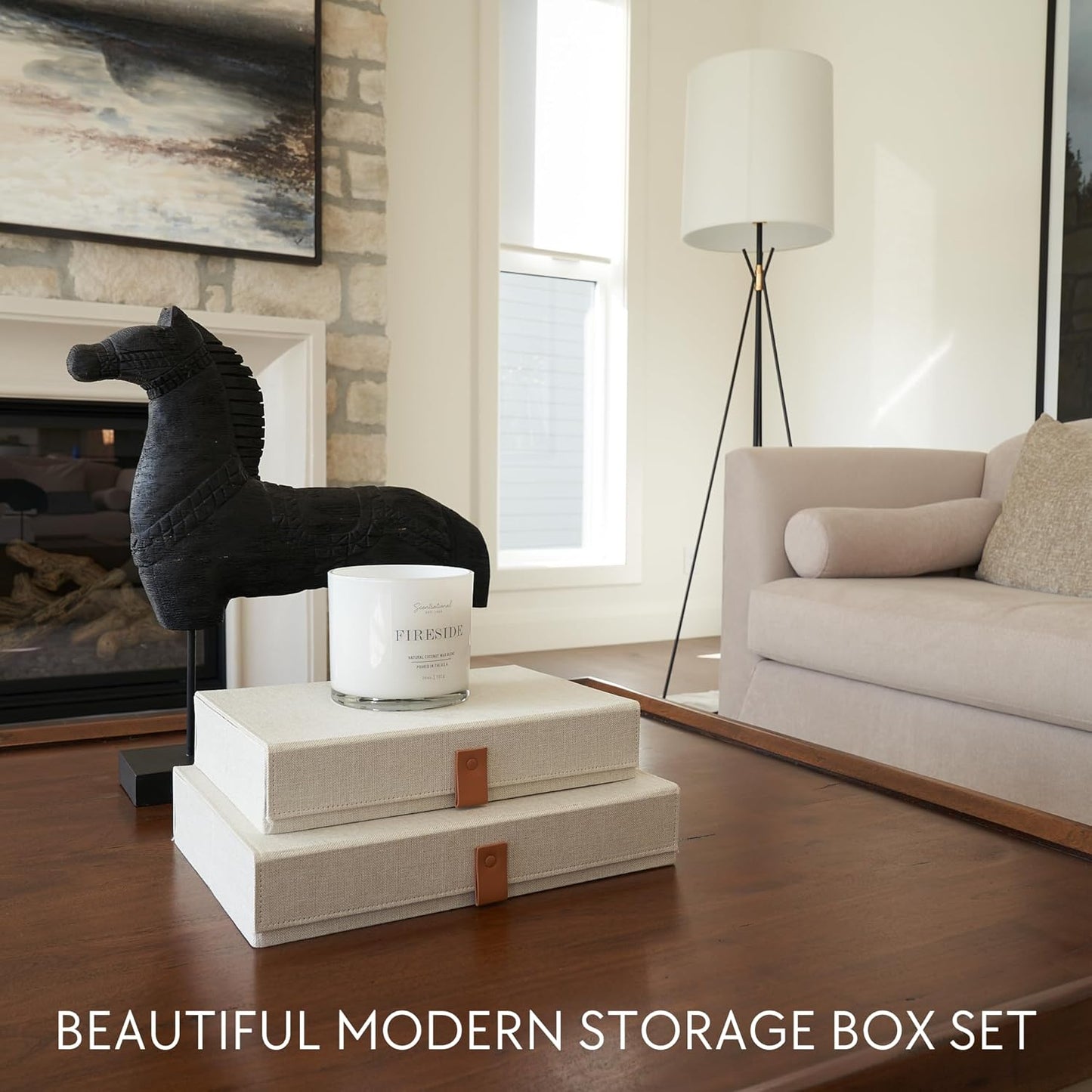 Skiennix Decorative Photo Storage Boxes - Set of 2 Stylish Linen Organizers for Pictures & Keepsakes