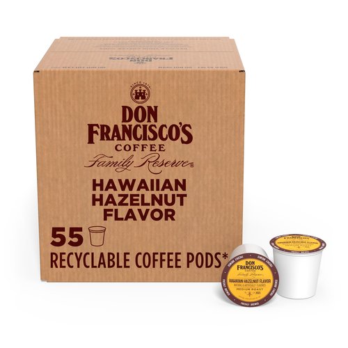 Don Francisco's Hawaiian Hazelnut Flavored Coffee Pods, 55 Count, Medium Roast, Compatible with Keurig Brewers