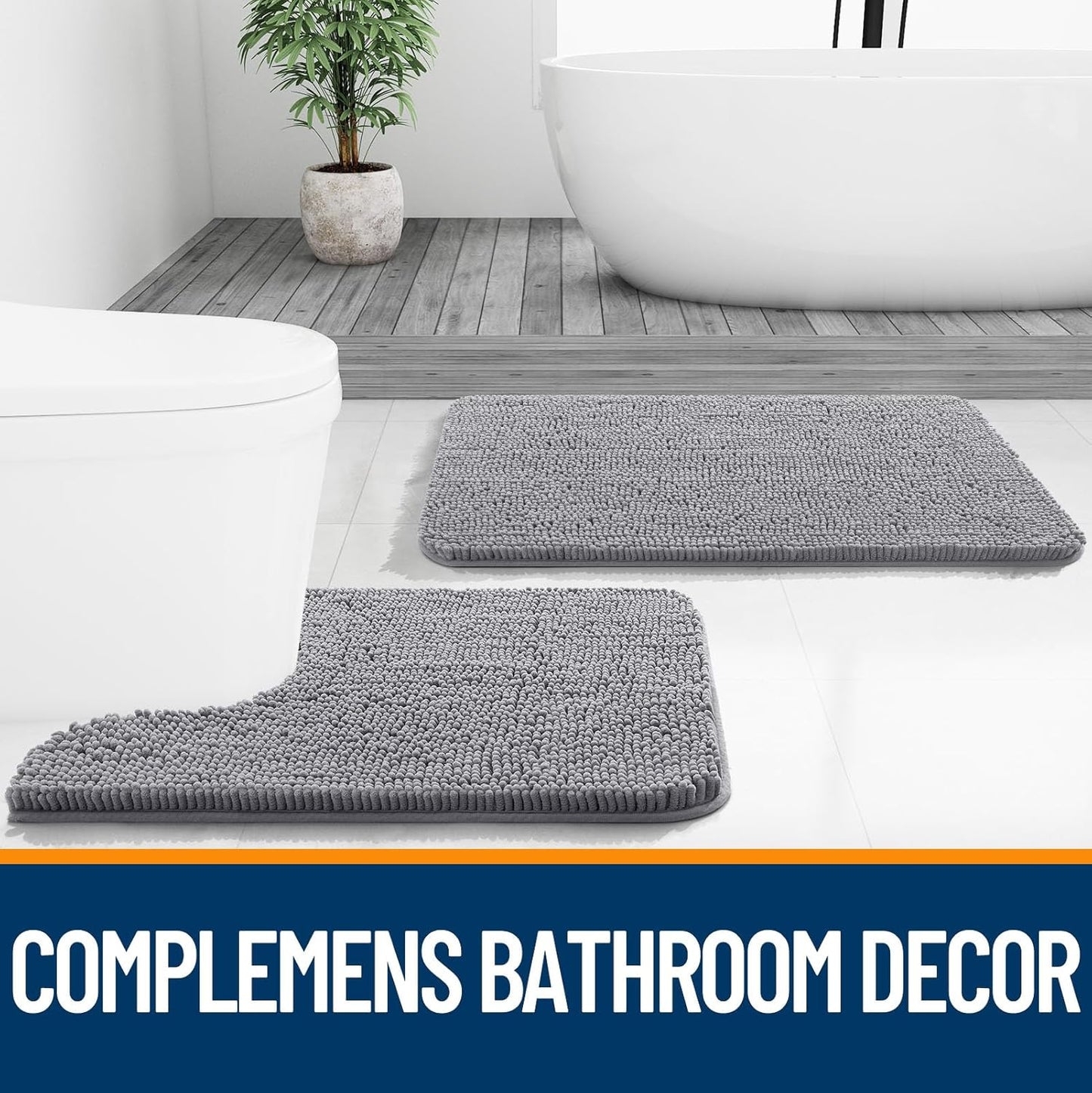 OLANLY Large Bathroom Rugs - Extra Soft Chenille Bath Mats | Quick-Dry, Machine Washable, Grey 47x32