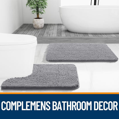 OLANLY Large Bathroom Rugs - Extra Soft Chenille Bath Mats | Quick-Dry, Machine Washable, Grey 47x32