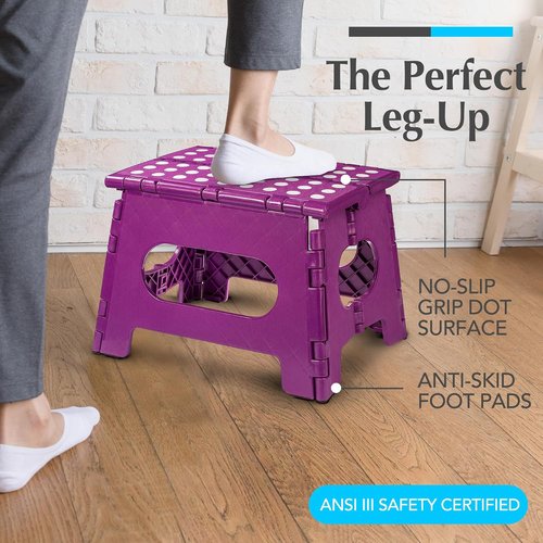 Handy Laundry Folding Step Stool - Lightweight & Sturdy for Adults and Kids - Easy One Flip Open - Purple | 2-Pack