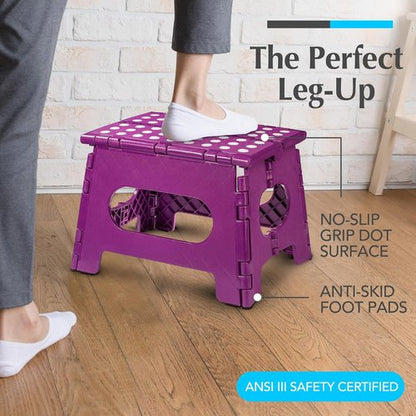 Handy Laundry Folding Step Stool - Lightweight & Sturdy for Adults and Kids - Easy One Flip Open - Purple | 2-Pack