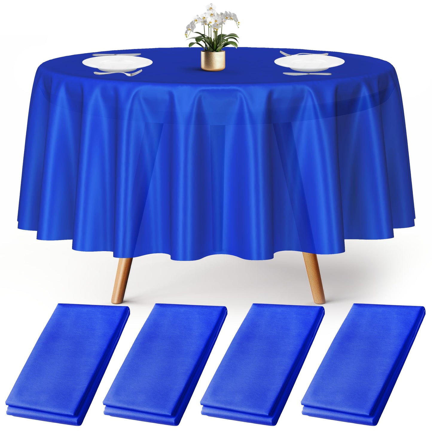 Prestee 4 Blue Round Plastic Tablecloth 84" - Disposable Red Tablecloths - Plastic Table Cover - Round Dining Table Tablecloth - Paper Tablecloths for Christmas Party, Fine Dining, Holiday, Birthday