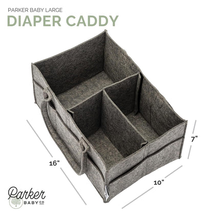 Parker Baby Co. Diaper Caddy - Large Charcoal Nursery Storage Bin & Car Organizer for Diapers