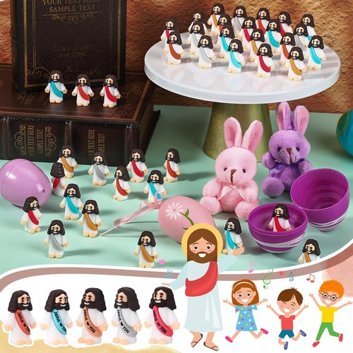 Bememo 50 Pcs Mini Jesus Figures Jesus Loves You Christ Toys Little Christ Figures to Hide and Seek Sunday School Religious Party Favors Gift(Bohemian Color)