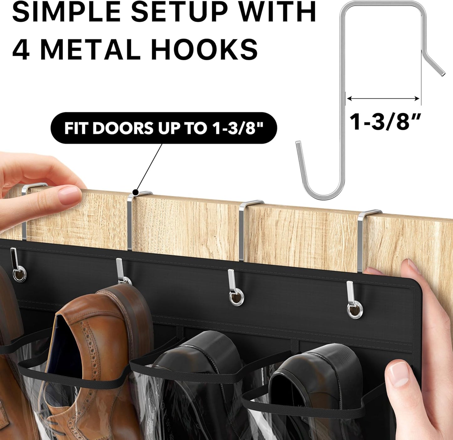 Simple Houseware Over The Door Shoe Organizer - 24 Large Clear Pockets, Black (56" x 22.5")