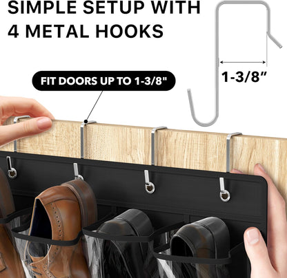 Simple Houseware Over The Door Shoe Organizer - 24 Large Clear Pockets, Black (56" x 22.5")