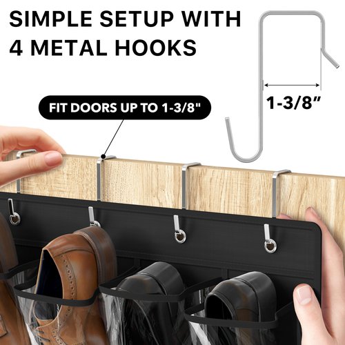 Simple Houseware 24 Pockets Large Clear Pockets Over The Door Hanging Shoe Organizer, Black (56" x 22.5")