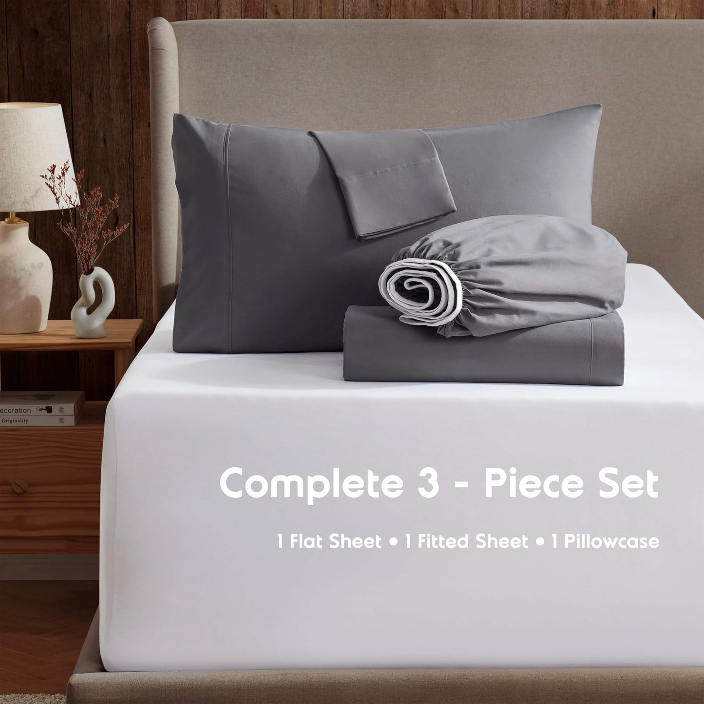 Nestl Twin Sheet Set - 1800 Ultra-Soft Microfiber Twin Bed Sheets - Double Brushed - Deep Pockets - Easy Fit - Extra Soft - 3 Piece Set - Bedding Sheets & Pillowcases (Twin, Dark Grey)