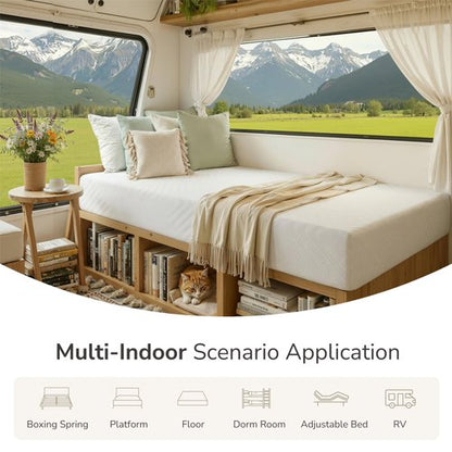 MLILY Short King RV Mattress in a Box, 10 inch Mattresses for RVs, Campers & Trailers, Green Tea Memory Foam Mattress for Cool Sleep & Pressure Relief, Medium, 72" x 75"