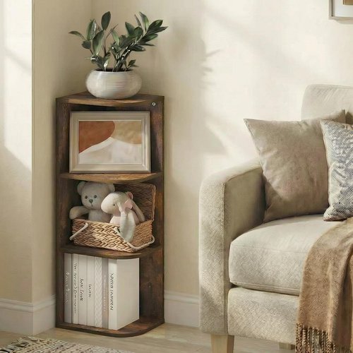 Furinno PASIR Book Shelf, 3-Tier Corner Bookshelf with Open Shelf, Standing Bookcase, 9.3 x 12 x 31.5, for Organization and Storage, for Living Room, Bedroom, Home Office, Amber Pine