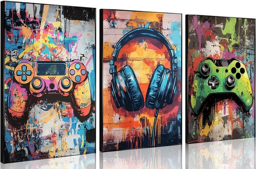**Skiennix Gaming Graffiti Canvas Wall Art - Cool Video Game Prints for Gamer Room | Unframed 16x24x3 Inch**