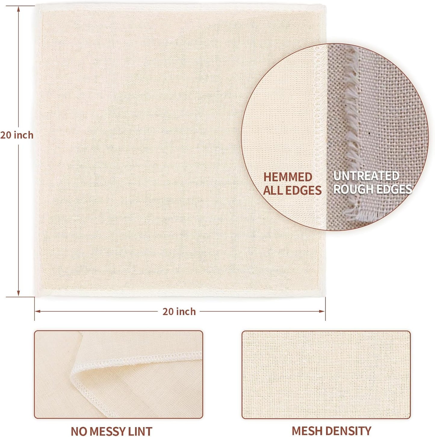 Skiennix 12Pcs Reusable Cheese Cloths - 20x20 Inch, 100% Unbleached Cotton for Straining & Baking