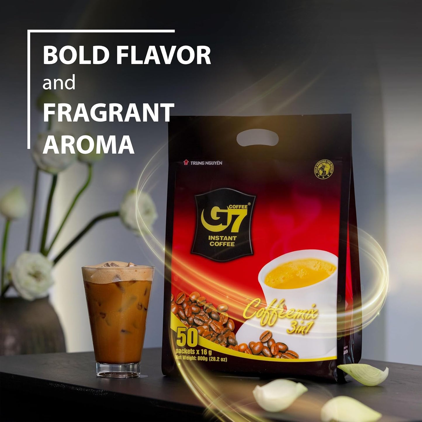 Trung Nguyen G7 Instant Coffee - 3-in-1 Vietnamese Blend with Creamer & Sugar | 50 Sachets