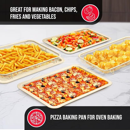 Bakken Swiss Crisper Tray - Non-Stick 2-Piece Set for Healthier Cooking | Extra Large 19" x 13" White Marble Coating